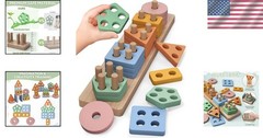 Early Learning Montessori Blocks for Toddlers 12-18 , Non-Toxic & Portable