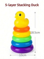 Yellow duck Rainbow Tower Stacked Circle toy plastic rainbow Circle toy Circle