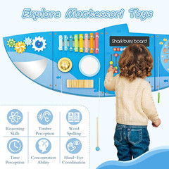 Shark Activity Wall Busy Board for Toddlers – Montessori Sensory Learning Toy