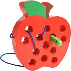 Wooden Lacing Apple Threading Toys Wood Lace Block Puzzle Shape Travel Game T…