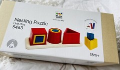 Plan Toys Nesting Puzzle, Unit Plus 5463, Bright-colored wooden shapes, 18 mo.+