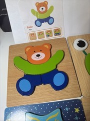 Montessori Developmental Toddler Jigsaw 6 Puzzle Wooden Complete Set W Cards Bag
