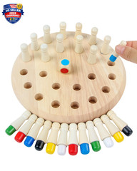 Wooden Memory Chess Matching Game — Family Board 6.5 x inches, Colorful