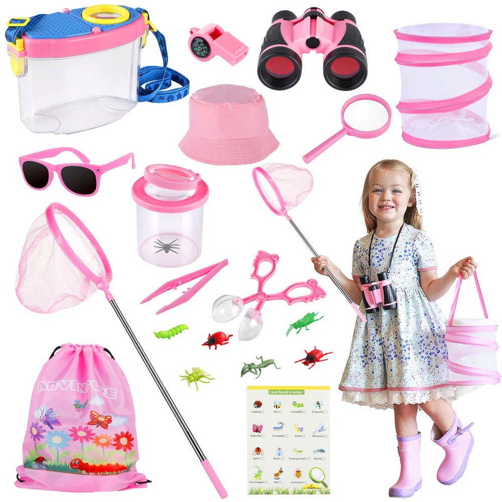 GIFTINBOX Bug Catcher Kit for Kids – Outdoor Explorer Toys Set Medium, Pink