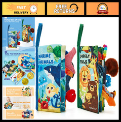 Soft Cloth Crinkle Books for Babies 0-6 Months – Sensory Tummy Time Toys 2-Pack