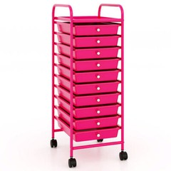 10 Drawer Rolling Storage Cart Organizer with 4 Universal Casters-Pink – Color: