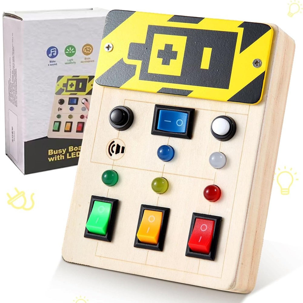 Asweets Montessori Busy Board for Toddler, Wooden Busy Board with LED Light S…