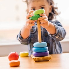 Rainbow Stacker Wooden Ring Educational Toy Kids Tower Stack Up Blocks Color