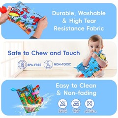 2PCS Baby Soft Books,Tummy Time High Contrast Sensory Crinkle Touch & Feel Toys
