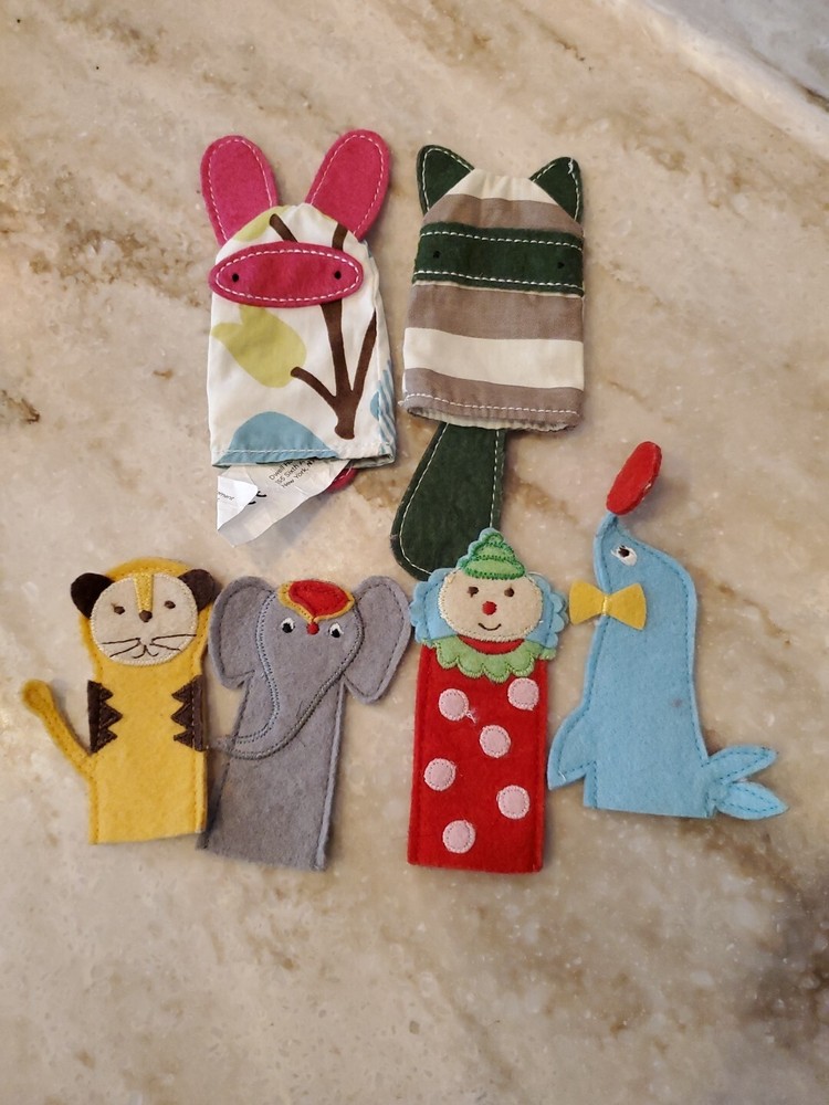 6 Pieces Felt Animals Finger Puppets For Baby Clown Seal Raccoon Elephant