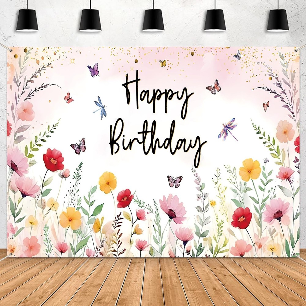 7x5ft Pink Floral Decoration Backdrop for Women Girl Birthday Party Spring Fl…