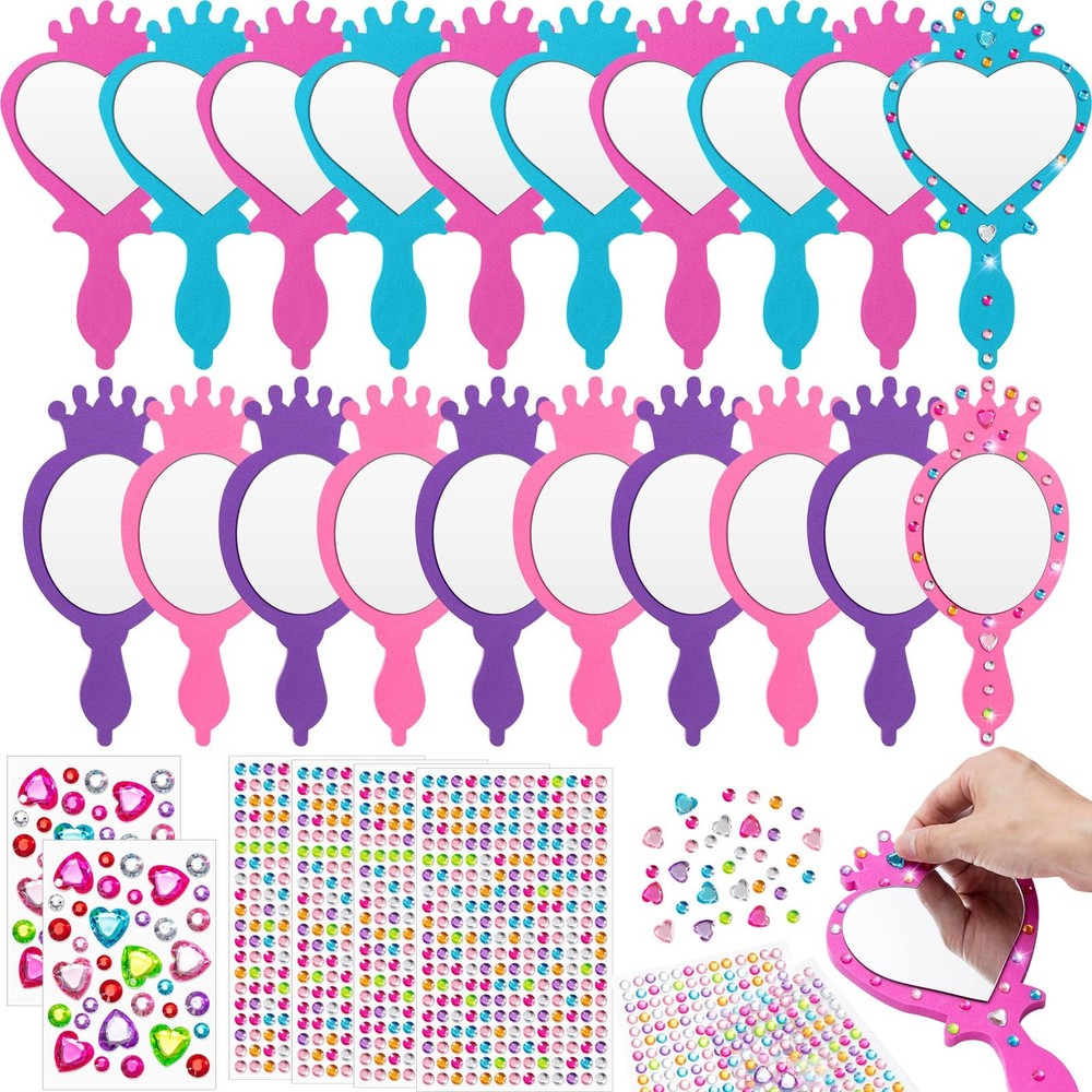 20 Pcs Unbreakable Mirror DIY Decorate Your Own Princess Mirror Mermaid Princ…