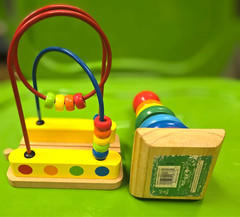 Wooden Stacking Rings & Bead Primary Colors Maze Wood Toys Toddler Preschool