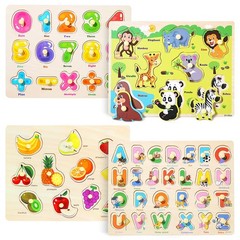 GRINNNIE Wooden Peg Puzzle for Toddlers 3 4 5 Years Old, 4 PCS Montessori Edu…