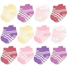 Non Slip Toddler Baby Socks 12 Pairs Anti Skid Ankle Girls Boys Fits 0-7 Years