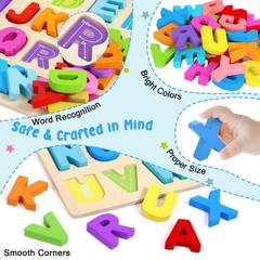 Alphabet Puzzles Wooden Puzzles for Toddlers Toy, Shape ABC Puzzle Alphabet L…