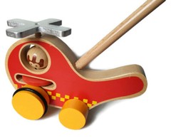 Natural Wood Helicopter Push Toy, Classic Fun for Young Children and Toddlers