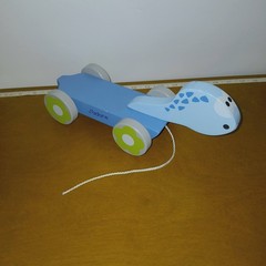 J’adore Wooden Dinosaur Pull Toy Blue Natural Wood Toddler Montessori Eco-Friend