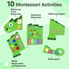 NEW Dinosaur Montessori Activity Wall Busy Board Panels Montessori Green lizard