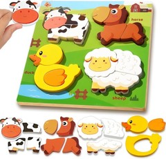 Farm Animal Wooden Puzzle for Toddlers 1-3, Sensory Montessori Toy Classroom Pre
