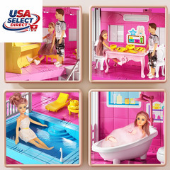 Pink Girl House Playset with 10 Rooms, 2 Dolls & Accessories