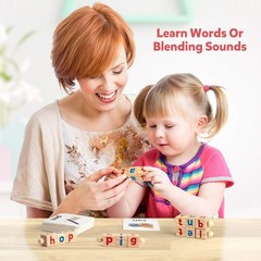 Wooden Reading Blocks & Spelling Flash Cards for Preschool Kids