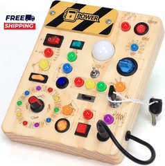 Busy Board with LED Light Switches Montessori Toys for 1 2 3 Years Old Toddlers