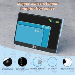 LCD Writing TabletPCS 16 Inch Colorful Drawing Pad for Kids, Eye 2 Pink,blue