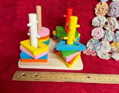 Colored Wood Peg & Shape Stack N Sort Puzzle