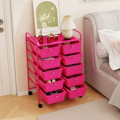 10-Drawer Rolling Storage Cart-Pink – Color: Pink