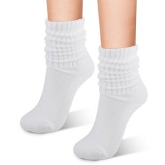 Tucnoeu Womens White Crew Socks, Cotton Retro Casual Scrunched Tube Sock Whit…