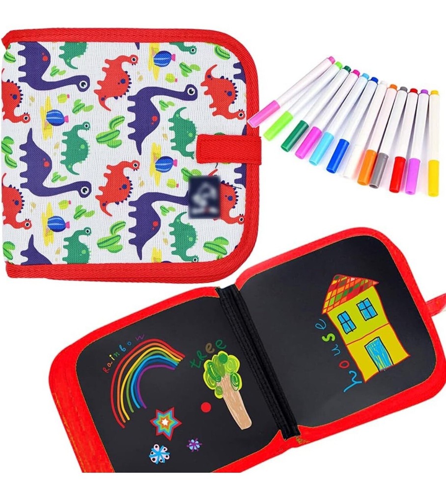 Kids Erasable Doodle Book Set, Reusable Drawing Pads, Preschool Toy (Red Dino)