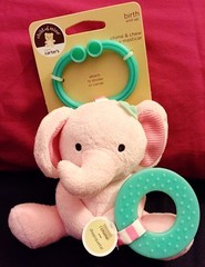 Baby CARTERS Chime & Chew Chime Ratte Teething Toy Plush Clip on Pink Elephant