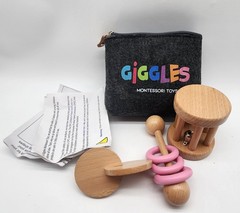 Giggles Montessori eco friendly wooden baby toy set with bag, 0-12months- pink