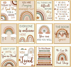 12 Pcs Rainbow Classroom Decor Boho Poster Elementary Bulletin Board Decorations