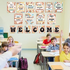 Ragnhild 17 Pcs Retro Welcome Classroom Posters Bulletin Board Decorations, G…