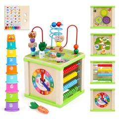 Wooden Activity Cube Montessori Toys for Kids Toddlers Educational Learning Toy