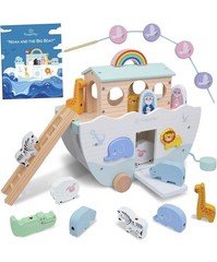 Wooden Noah’s Ark Toy – Toddler Montessori STEM Learning Noahs Ark Toy with