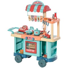 Kids Kitchen with Accessories, Cash Register, Play Food, Wheels for kids 3-6