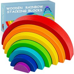 Wooden Rainbow Stacking Toy, Wood Stacker Arch Game, Montessori Arch Bridge R…