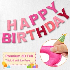 Pre-Strung Happy Birthday Banner & Felt Garland Set – Ombre Pink Birthday Dec…