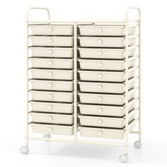 20 Drawers Rolling Storage Cart Studio Organizer-Beige – Color: Beige