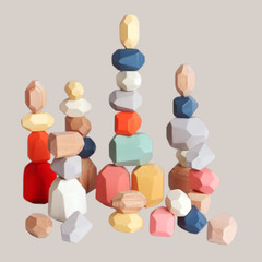 Wooden Sorting Stacking Rocks Sensory Learning Toys for Kids 11pcs Beech