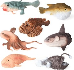 7PCS Sea Creatures Toys, Anglerfish & Sunfish Figurines Ocean Marine Animal Toy