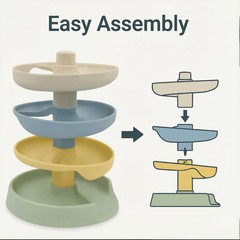 Silicone Ball Drop Tower Toy for Toddlers, 4-Tier Rolling Ramp Track with Woo…
