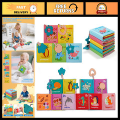 5-Pack Soft Cloth Crinkle Books for Infants 0-3, Washable Sensory Learning Toys