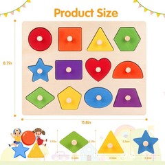 Montessori Wooden Peg Shape Puzzles for Toddlers, Sturdy Easy-Grip Educationa…