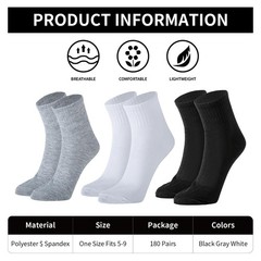 Usavemo 180 Pairs Mens Socks Bulk Pack Athletic Casual Sports Quarter Ankle M…