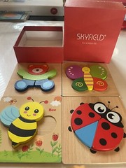 SKYFIELD Educational Toys Natural Safe Wood Puzzles Ladybug BEE Butterfly Teddy