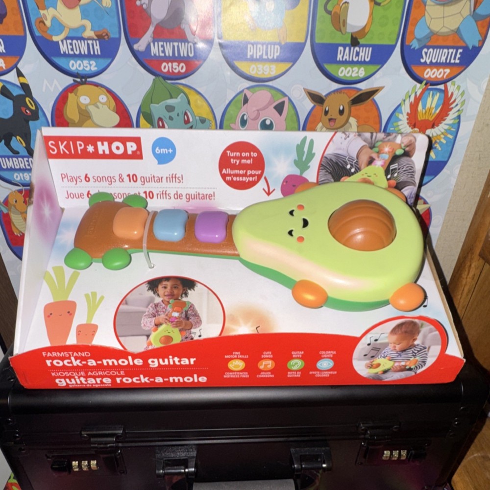 Skip Hop Farmstand Rock-a-mole Guitar Musical Toy, Fruits & Vegetables, 6+ Mont…